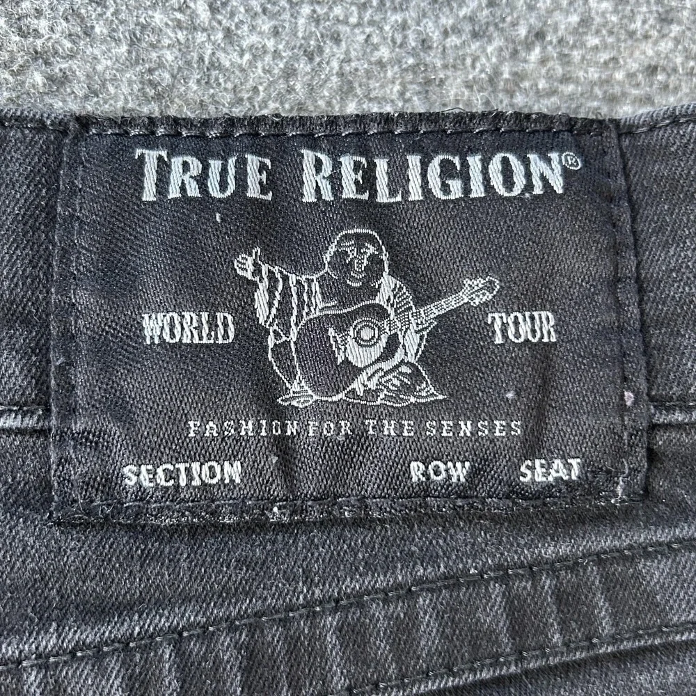 True Religion Ricky Relaxed Straight Jeans Mens‎ 36x33 Black Rinse Flap Pockets